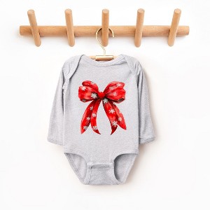 The Juniper Shop Coquette Christmas Snowflake Bow Baby Long Sleeve Bodysuit - 1 of 3