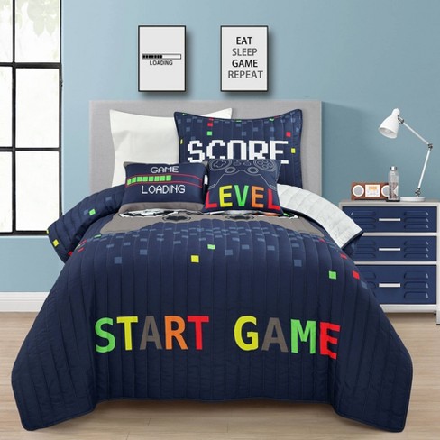 Games Consoles Lightning Bedding Set for Teens Young Man Blue Purple Erosebridal Boys Gamepad Bedspread Retro Games Coverlet Set Gaming Quilted Coverlet Twin Size Modern Gamers Bedding