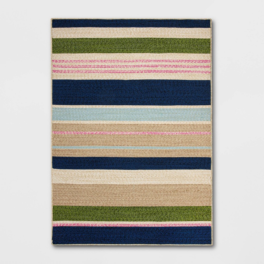 Photos - Doormat 5'x7' Striped Rectangular Braided Outdoor Area Rug Multicolor Cools - Thre