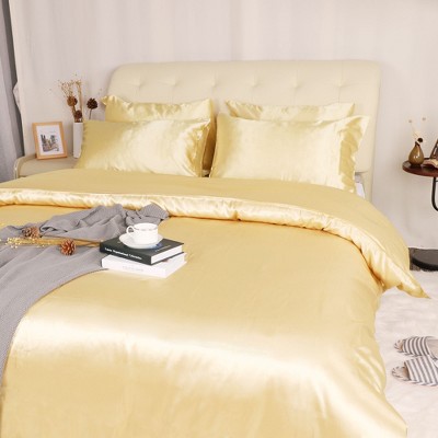 3 Pcs Satin Silk Solid Bedding Sets King Gold Tone - PiccoCasa