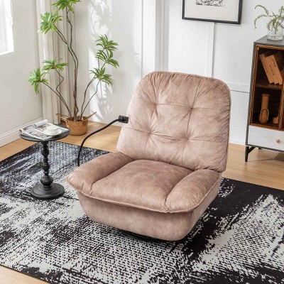 Gold-Stamped Design Swivel Chair, Glider Rocker with Phone Holder, Push-Back Chair with Velvet Cover and Cotton Padding-Coolbibila
