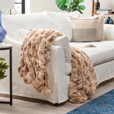 Chanasya Ruched Faux Fur Throw Blanket - Reversible Mink Blanket - 92 ...