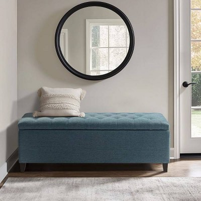 Peacock Blue Tufted Top Birch Storage Bench