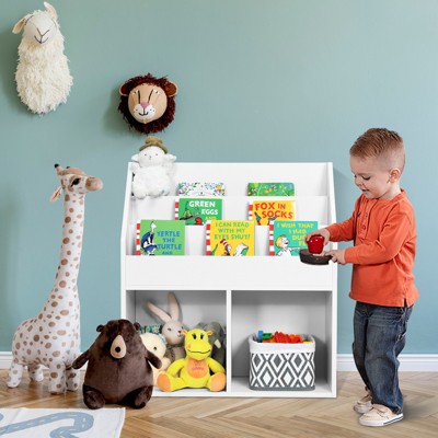White Wooden Kids Bookshelf with Toy Storage