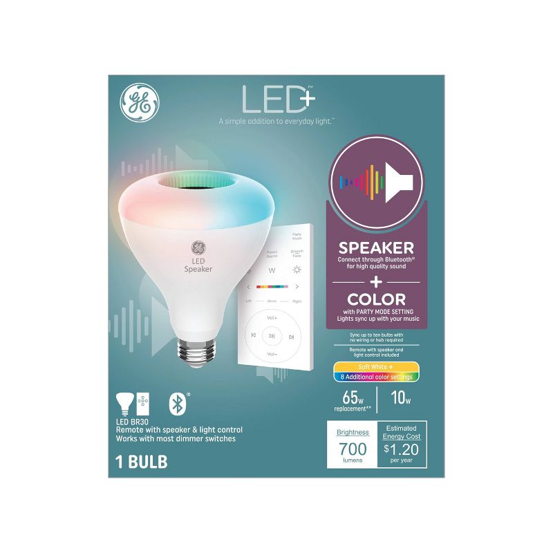GE Remote Included LED+ Speaker and Color Changing Indoor Floodlight Bulb, 1 of 8