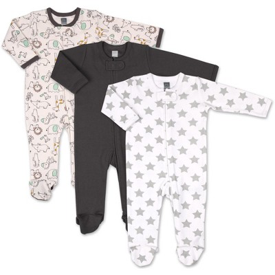 Image of The Peanutshell Footed Baby Sleepers for Boys, Safari Animals, 3-Pack, 0-3 Months