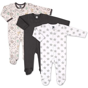 The Peanutshell Footed Baby Sleepers for Boys, Safari Animals, 3-Pack Newborn to 12 Months - 1 of 4