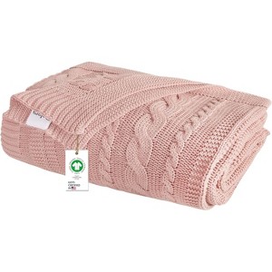 Delara Organic Cotton Throw Blanket 50x70 inches, GOTS Certified Cable Knitted Throws Blanket for Sofa Couch Bed - 1 of 4