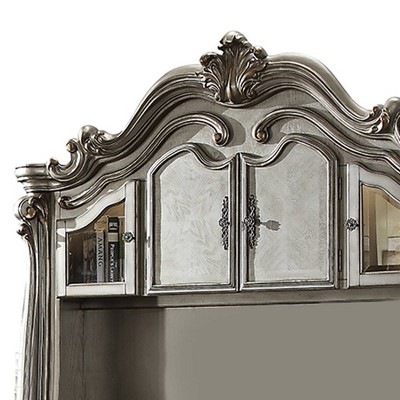 Elegant Antique White and Gray Wooden Desk with Hutch and Drawers