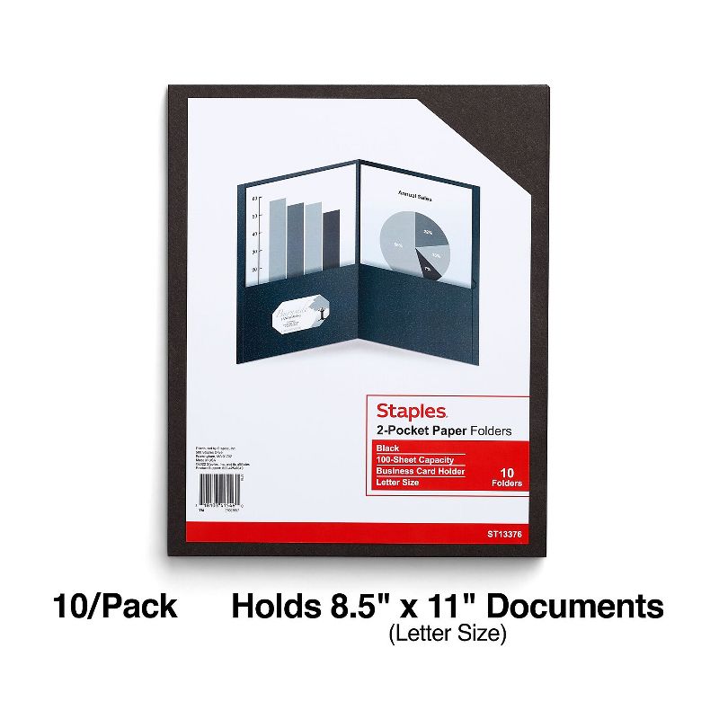 Staples 2-Pocket Folders Black 10/Pack (13376-CC), 2 of 5