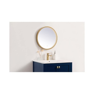 Pier Brass Rectangular LED Hardwired Mirror with Dimmable Light