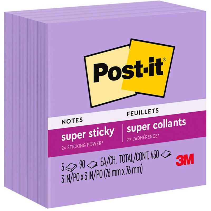 Post-it Super Sticky Notes 3" x 3" Iris 90 Sheets/Pad 108640, 1 of 10