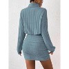 Long Lantern Sleeve Ribbed Knit Sweater Dress, Turtle Neck Bodycon Mini Pullover Dress for Women, Fall and Winter Fashion Blue - 3 of 4