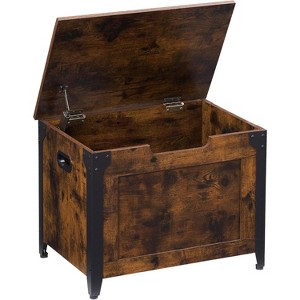 Farmhouse Wooden Storage Bench with Safety Hinge, Multifunctional Toy Chest for Entryway, Bedroom and Living Room, Rustic Brown - 1 of 4