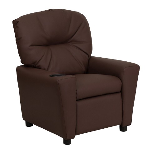 Emma and Oliver Brown LeatherSoft Kids Recliner with Cup Holder