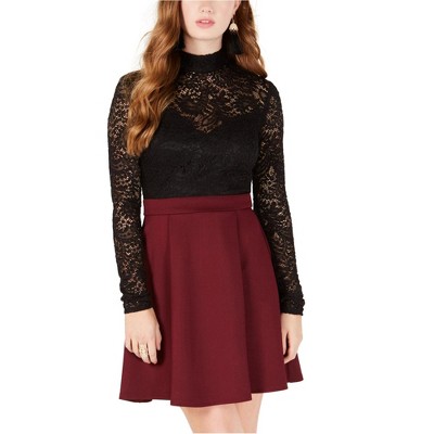 Bee Darlin Womens Lace Top Fit & Flare Dress, Black, 7/8