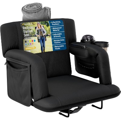 Reclining Stadium Seat for Bleachers with Back Support, Armrests, Cup Holder, Large Pockets, and Waterproof