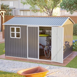 10x8 FT Oversized Steel Storage Shed with Window and Sloped Roof