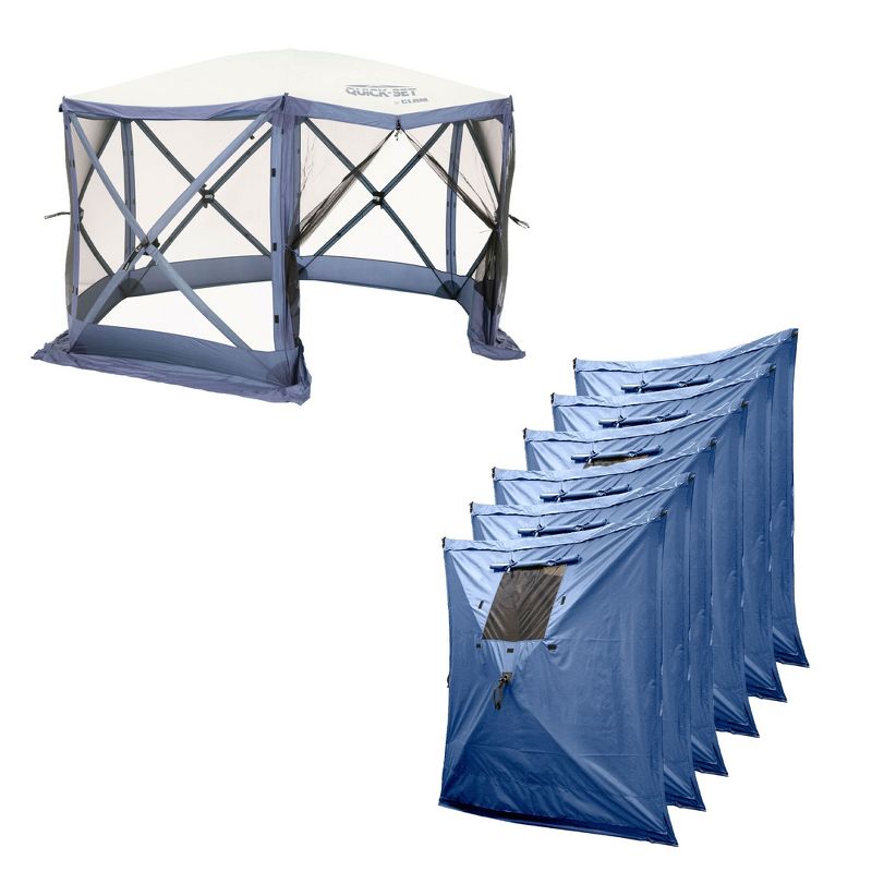 CLAM Quick Set Escape 11.5 x 11.5 Foot Canopy Shelter, Blue + Clam Quick Set Screen Hub Tent Wind & Sun Panels, Accessory Only, Blue (3 Pack), 1 of 7