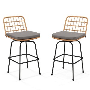 Costway Patio 360° Swivel Bar Stools Set of 2 with Backrests & Footrests Soft Seat Cushions - 1 of 4