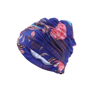 Unique Bargains Polyester Leaves Pattern Swim Cap 5.91"x9.25" Blue Pink 1 Pc - 1 of 4