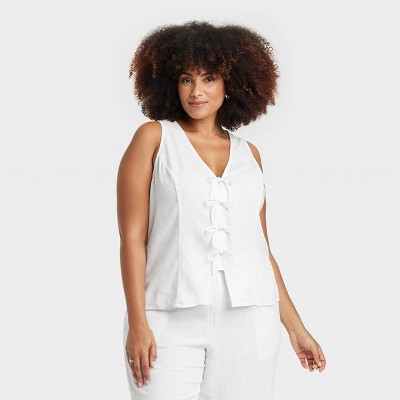 Women's Linen Tie V-Neck Blouse - A New Day™
