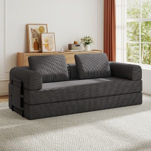 78.7'' Corduroy Convertible Sleeper Sofa Bed with Cylindrical Pillow and Fixed-Shape Frame - 1 of 4