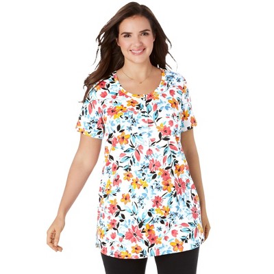 Woman Within Plus Size Perfect Short-Sleeve Scoop-Neck Henley Tunic