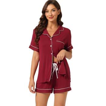Cheibear Women's Button Down Pajamas Set With Shorts Navy Large