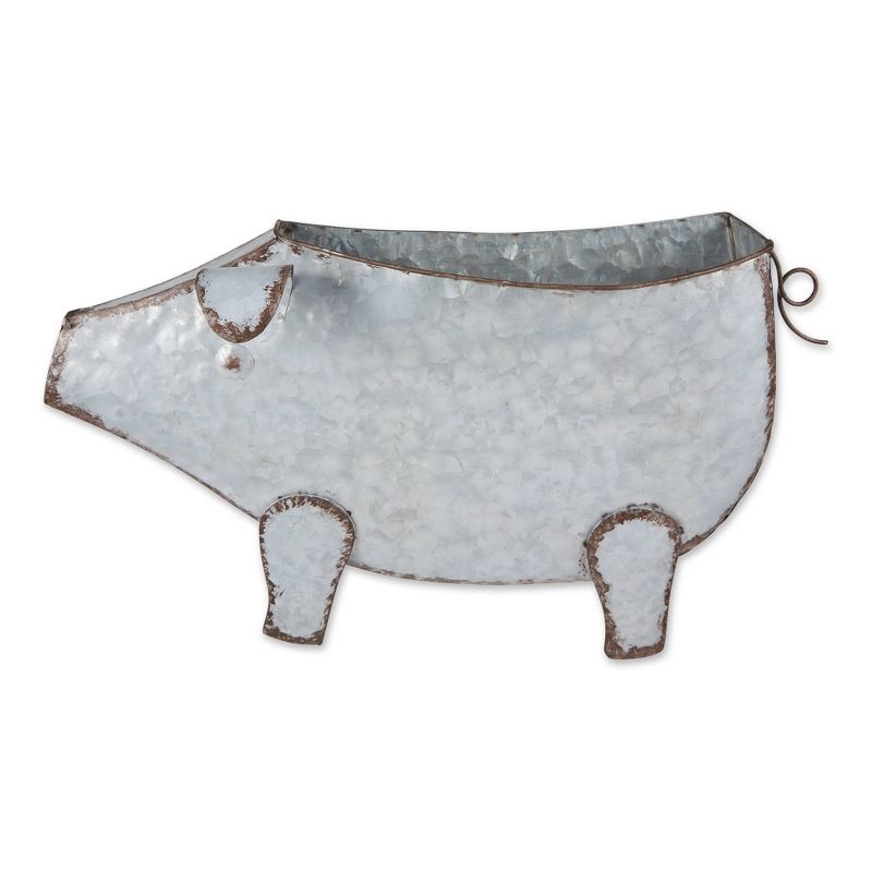 Zingz &#38; Thingz 4&#34; Pig Galvanized Novelty Iron Outdoor Wall Planter Pot Gray, 1 of 9