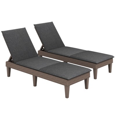 Tangkula 2PCS Patio Lounge Chair Recliner Chair w/ 3-Position Adjustable Backrest & Cushion Brown & Gray