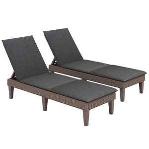 Tangkula 2PCS Patio Lounge Chair Recliner Chair w/ 3-Position Adjustable Backrest & Cushion Brown & Gray - 1 of 4