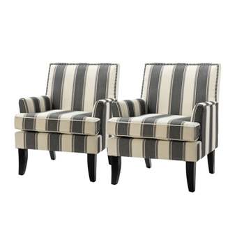 Set of 2 Sara Upholstered Accent Arm Chair with Nail Head Trim | Karat Home-Stripe Red