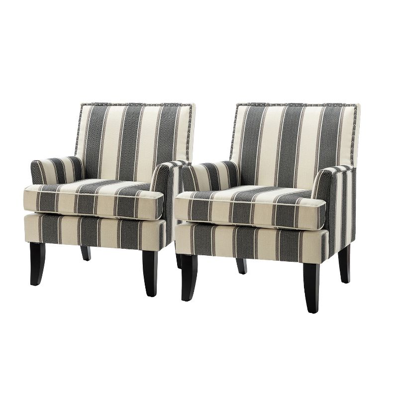 Set of 2 Sara Upholstered Accent Arm Chair with Nail Head Trim | Karat Home-Stripe Red, 1 of 10