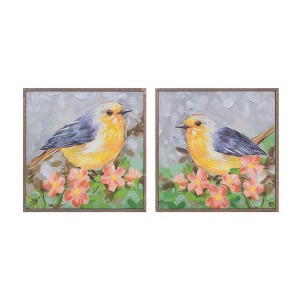 Framed Bird Canvas Block Set – 10"H Wood and Canvas Wall Art (Set of 4) by Melrose - 1 of 3
