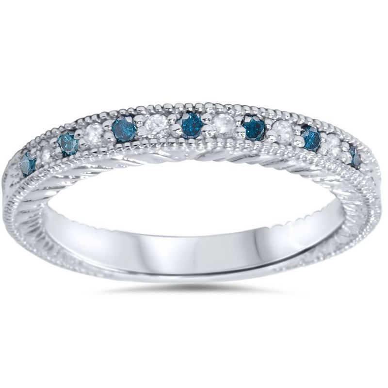 Pompeii3 1/6ct Blue & White Diamond Vintage Wedding Ring 14K White Gold, 1 of 6