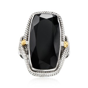 Ross-Simons Onyx Roped-Edge Ring in Sterling Silver With 18kt Gold Over Sterling - 1 of 4