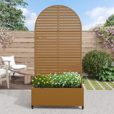 PexFix 72 in. H x 35 in. W Brown Metal Arch Wall Planter Box with Trellis for Climbing Plants