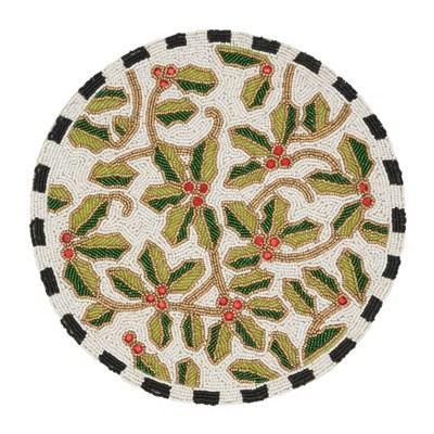 Saro Lifestyle Elegant Beaded Holly Leaves Placemat (Set of 4), 15", Multicolored