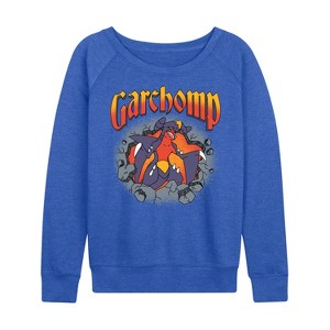 Women's - Pokémon - Garchomp Rocks Lightweight French Terry Wide Neck Long Sleeve Graphic Shirt - 1 of 3