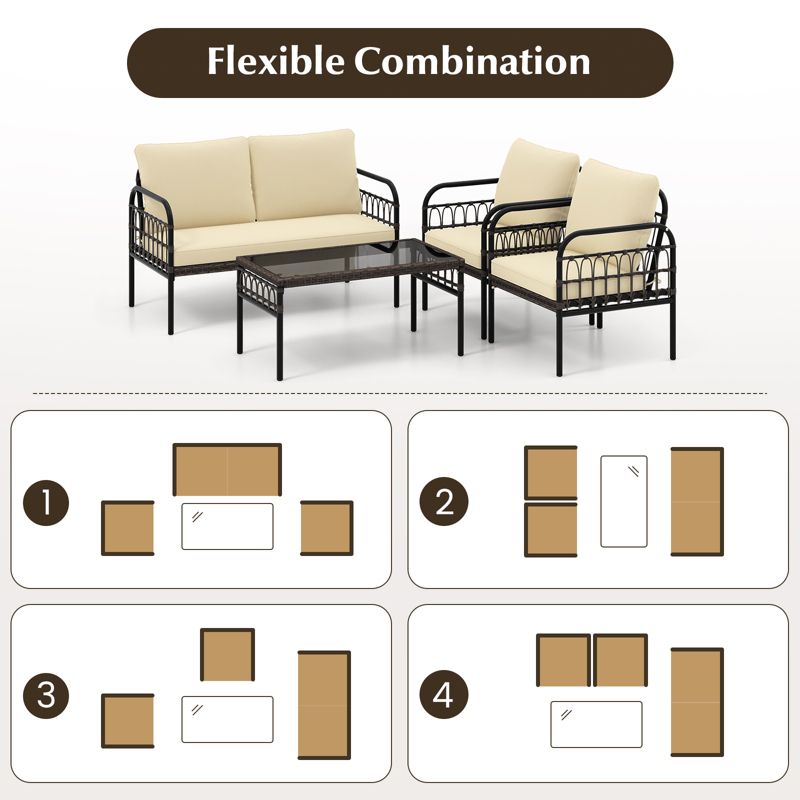 Tangkula 8PCS Furniture Set Outdoor Wicker Conversation Bistro Set w/ Soft Cushions Patio, 2 of 7