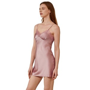 Mommesilk Leaver Lace Splice Silk Mini Slip Dress - 1 of 4