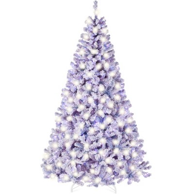 Best Choice Products Pre-Lit Lavender Christmas Pine Tree w/ Flocked Branches, Warm-White Lights