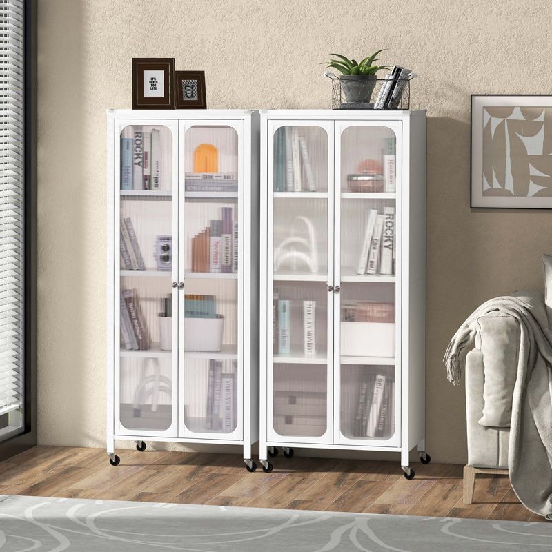 Costway Storage Cabinet with Wheels & 2 Translucent Doors Adjustable Shelves Sideboard, 4 of 11