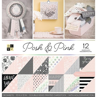 DCWV Double-Sided Cardstock Stack 12"X12" 36/Pkg-Posh & Pink, 18 Des/2 Each, 12 W/Foil