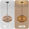 LamQee Farmhouse Rattan Chandeliers, 5-Tier Boho Chandelier Light Fixture Black with V-Shaped Hand Woven Wicker Shade - 3 of 4