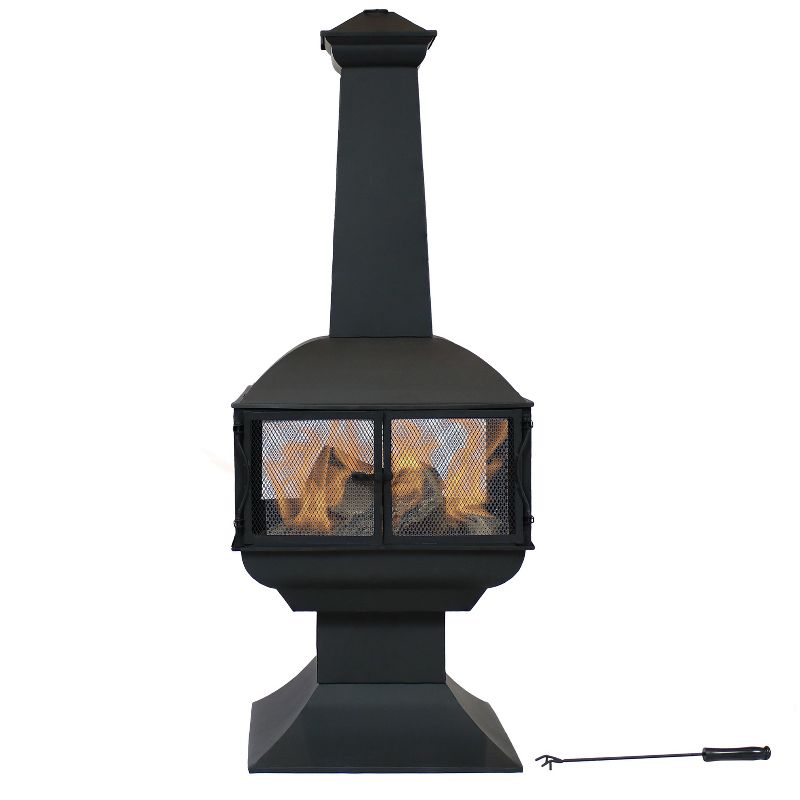 Sunnydaze Outdoor Backyard Patio Steel 360-Degree View Wood-Burning Fire Pit Chiminea with Wood Grate and Poker - 57" - Black, 1 of 10