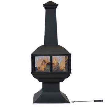 Sunnydaze Outdoor Backyard Patio Steel 360-Degree View Wood-Burning Fire Pit Chiminea with Wood Grate and Poker - 57" - Black