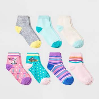 Girls' 7pk 'Cat' Ankle Socks - Cat & Jack™ Pink