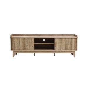 LuxenHome Mid-Century Modern Tambour-Style 2-Door 63-Inch Wide TV Stand with Tray Top, Oak Brown - 1 of 4